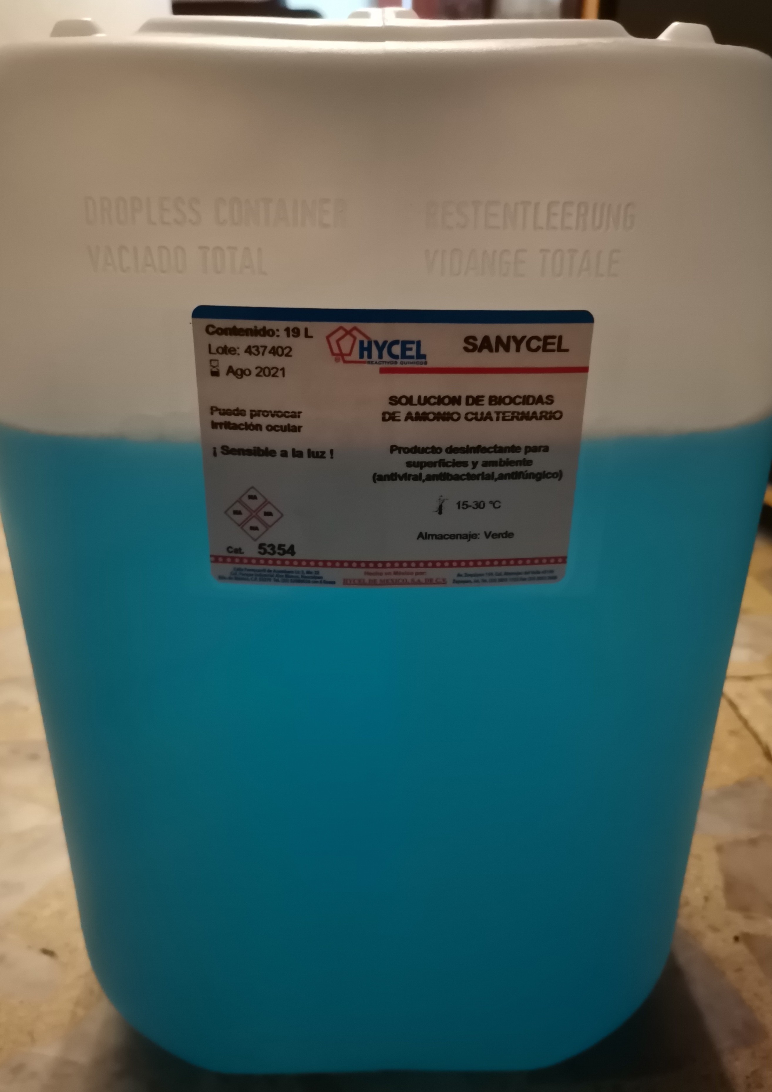 SANITIZANTE Sanycel 19L Hycel Desinfectante amonio cuaternario